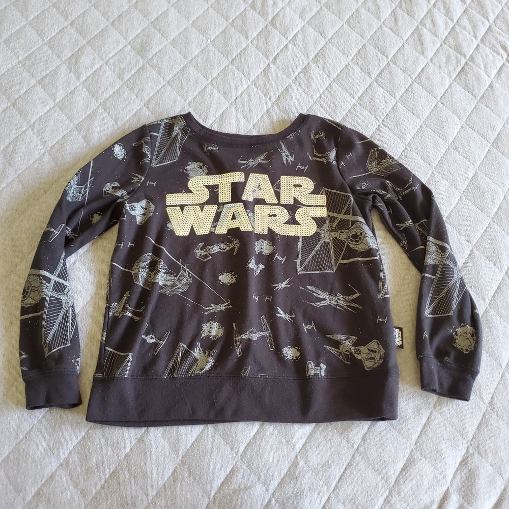 ⭐️4/$20 Disney Star Wars Sweatshirt‎ Silver Sequins Size 5/6